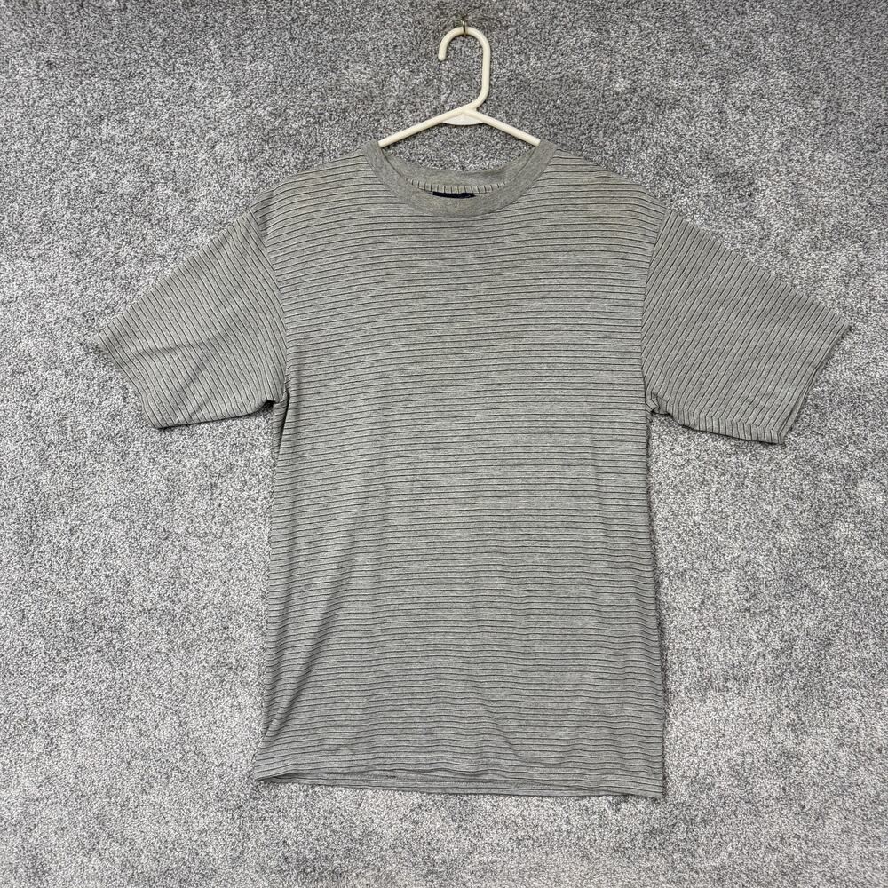 Vtg 90s Basic Editions Shirt Mens Small Gray Striped Crewneck Knit Streetwear